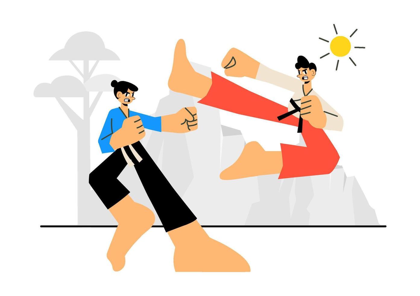 Illustration of a Karateka Doing a High Kick for Martial Arts Training vector