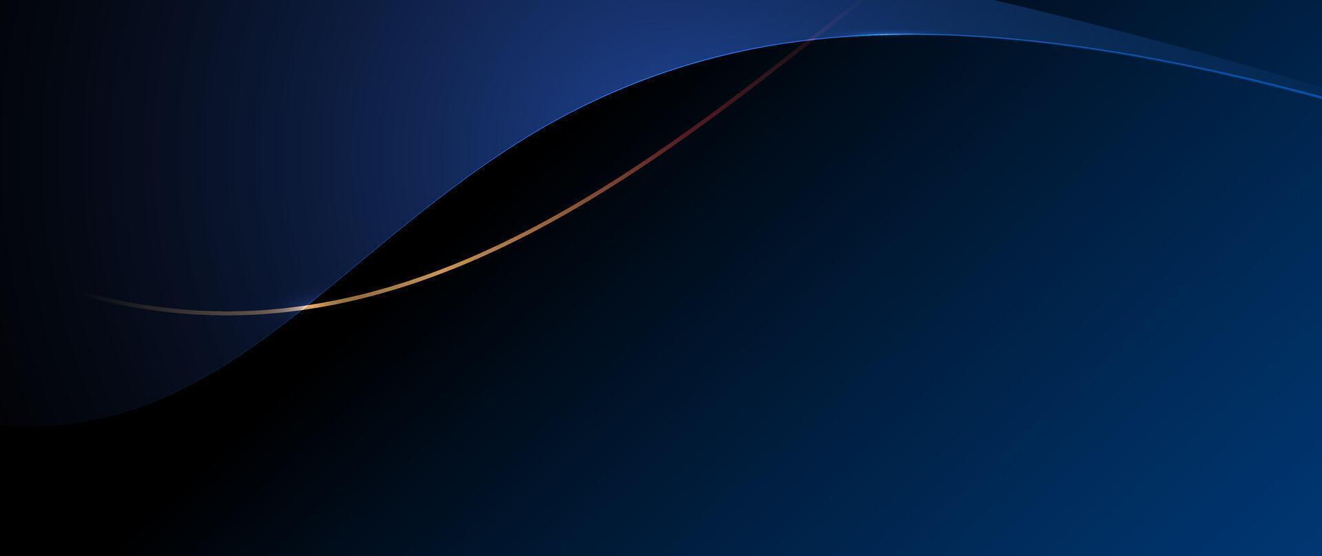 Abstract, blue- black color background, luxury wave gold line pattern vector