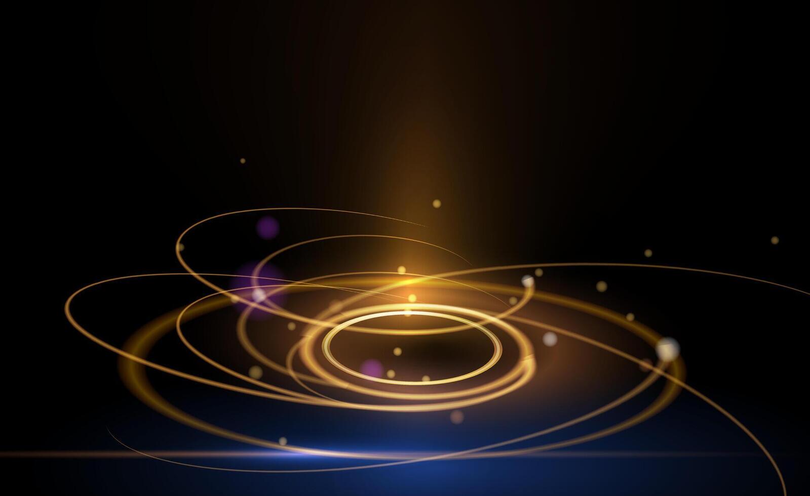122. Abstract chaos, gold wave line pattern, flow line and particle dot on dark color background vector