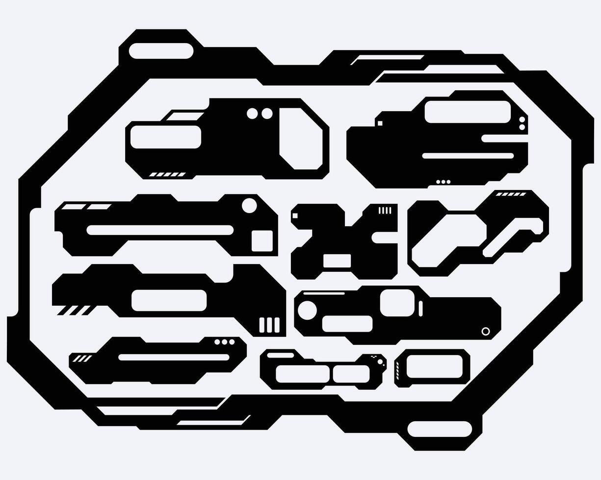 HUD futuristic frame border cyberpunk interface game panel streetwear elements set collection cyber sci-fi, editable vector