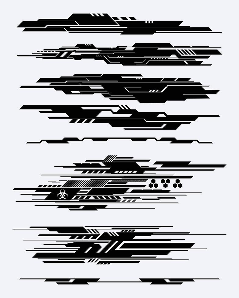 Line HUD futuristic interface streetwear element set collection cyberpunk frame border sci-fi strips editable vector