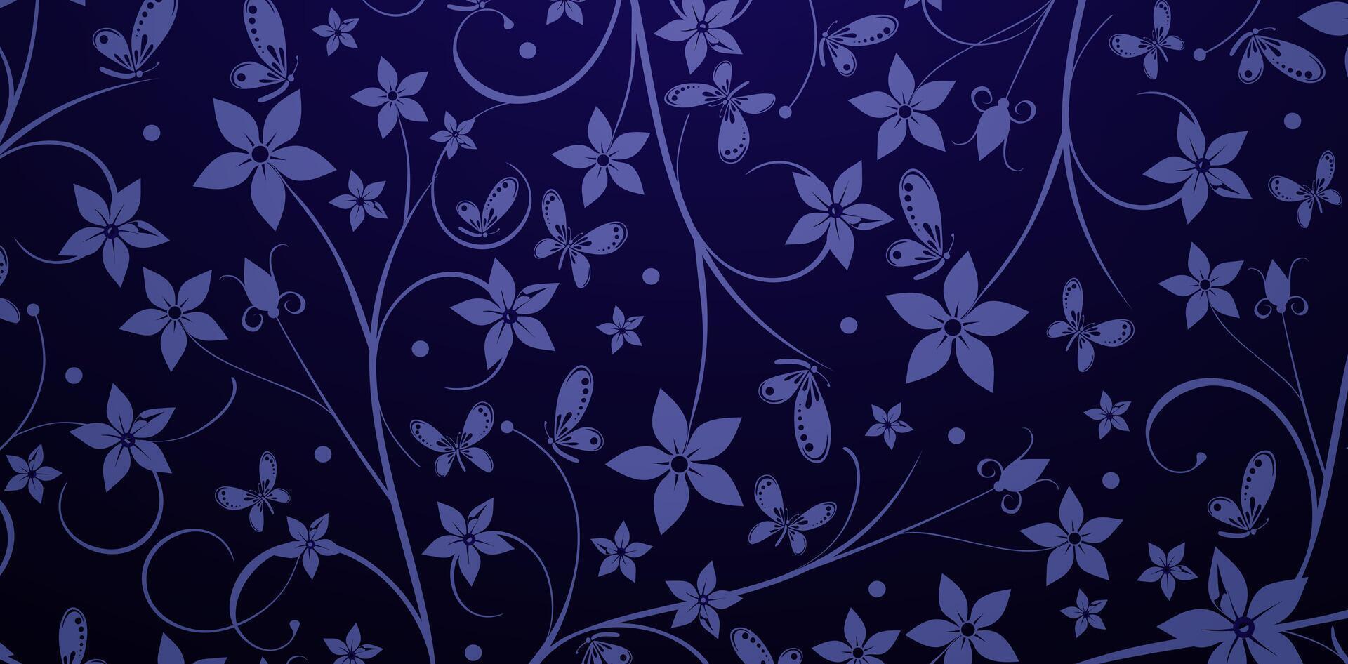 Seamless pattern with flowers and butterflies on a dark blue backgrounds for wallpapers in the style of baroque seamless, Fashionable modern wallpaper or textiles, book covers printing paper material vector