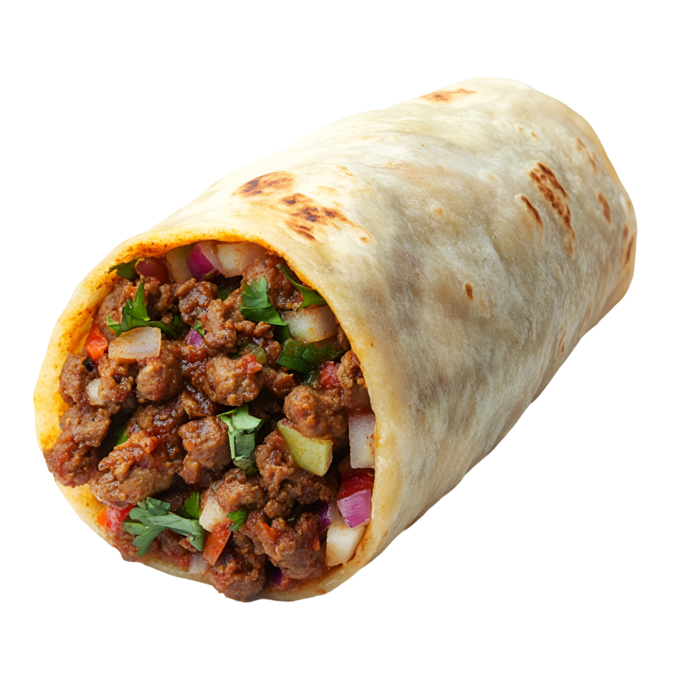 Delicious Burrito With Fresh Meat Vegetables Transparent Background png
