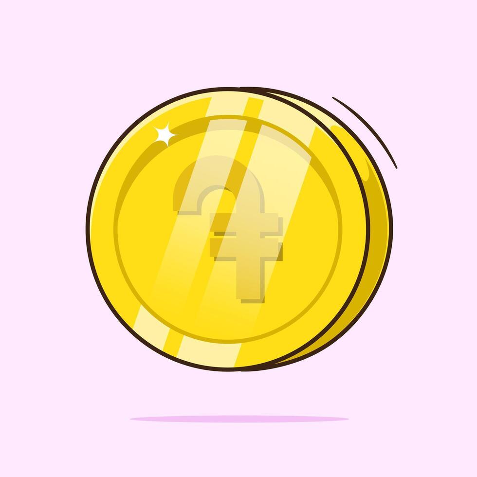 Drawn illustration of Dram golden coin isolated. Armenian currency icon or symbol on golden coin. vector