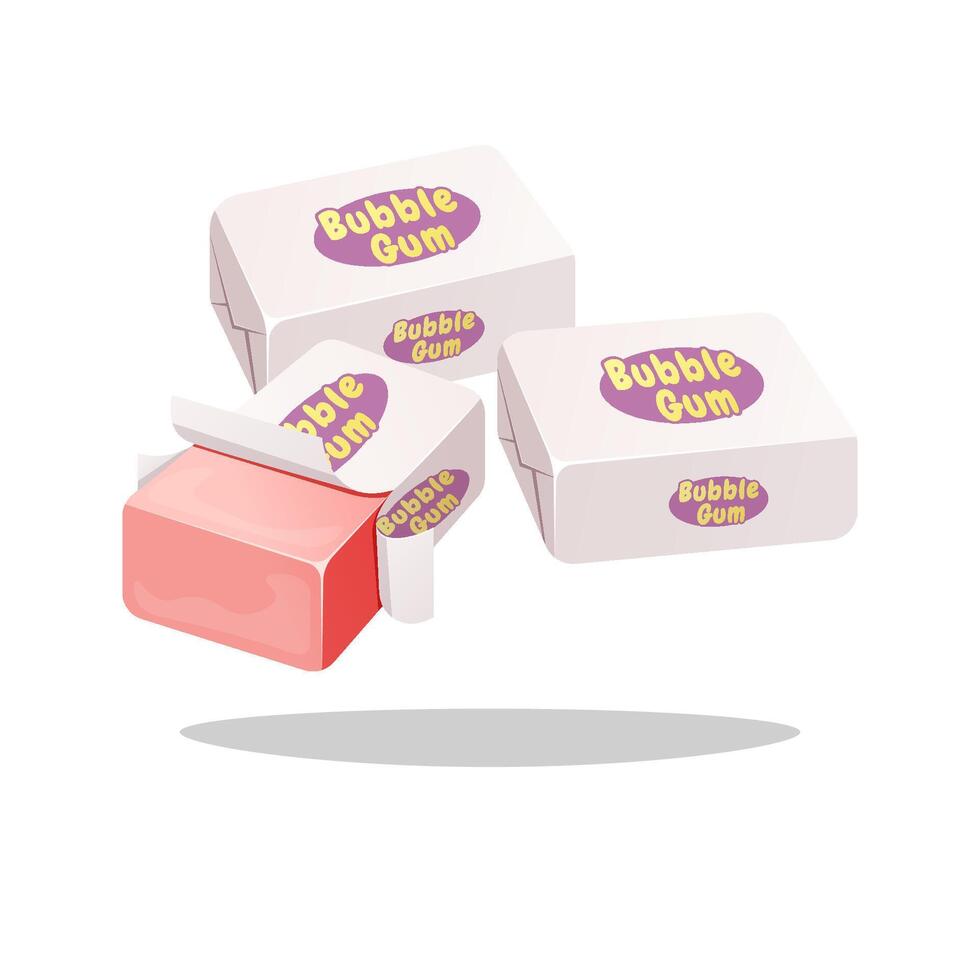 Bubble gum. Pink chewing gums isolated on white background. vector
