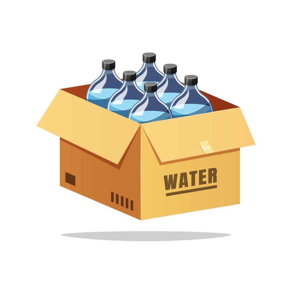 Illustration of bottled drinking water in a cardboard box. vector