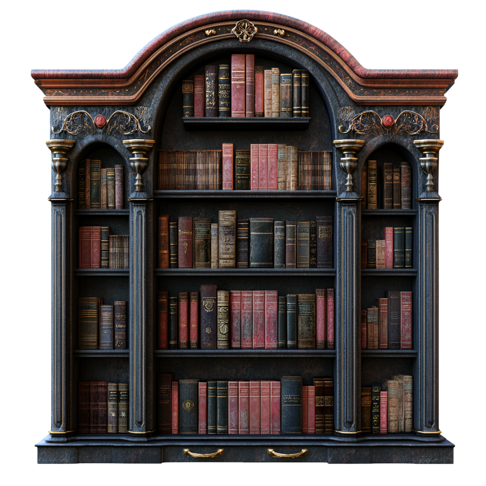 Vintage Brown Book Shelf With Books Transparent Background png