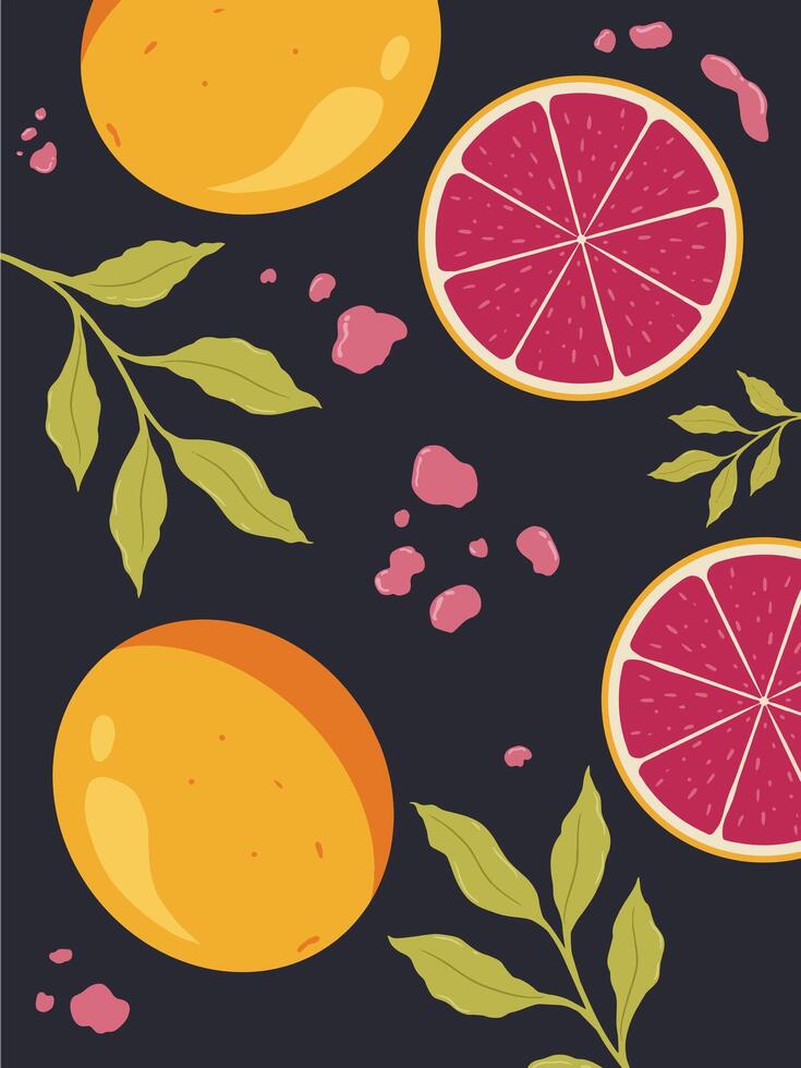 Hand Drawing Wallpaper Illustration Pink Red Lemon With Dark Background vector