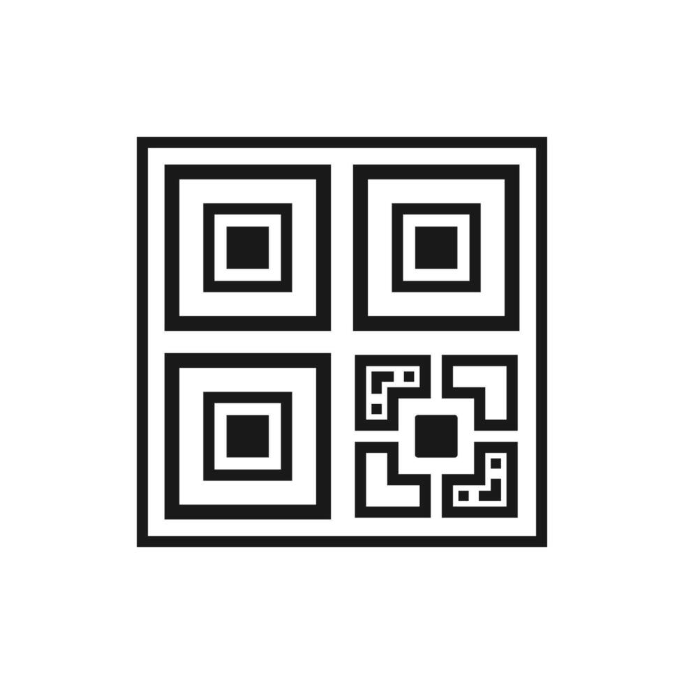QR code icon. Fake template of quick responce matrix barcode in square grid. Mobile phone camera readable digital label isolated on white background. graphic illustration vector