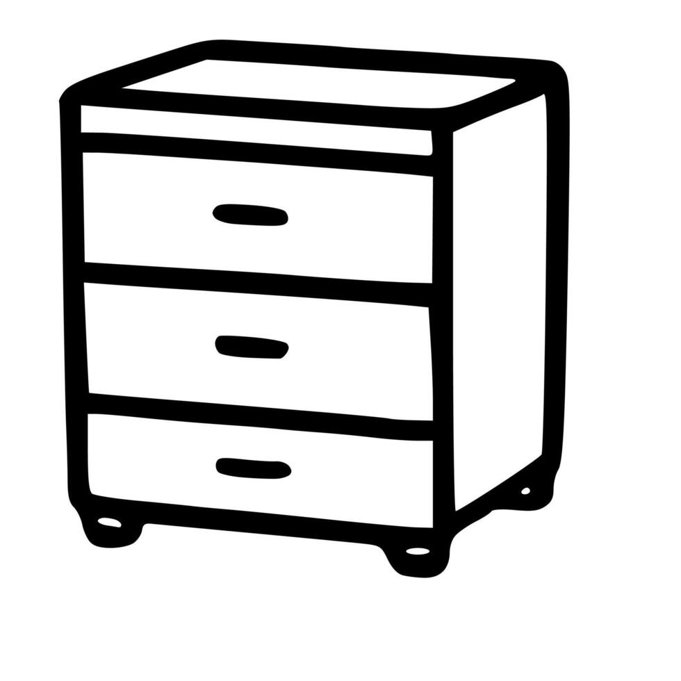 Outline Handdrawn Nightstand with Three Drawers Furniture Icon vector