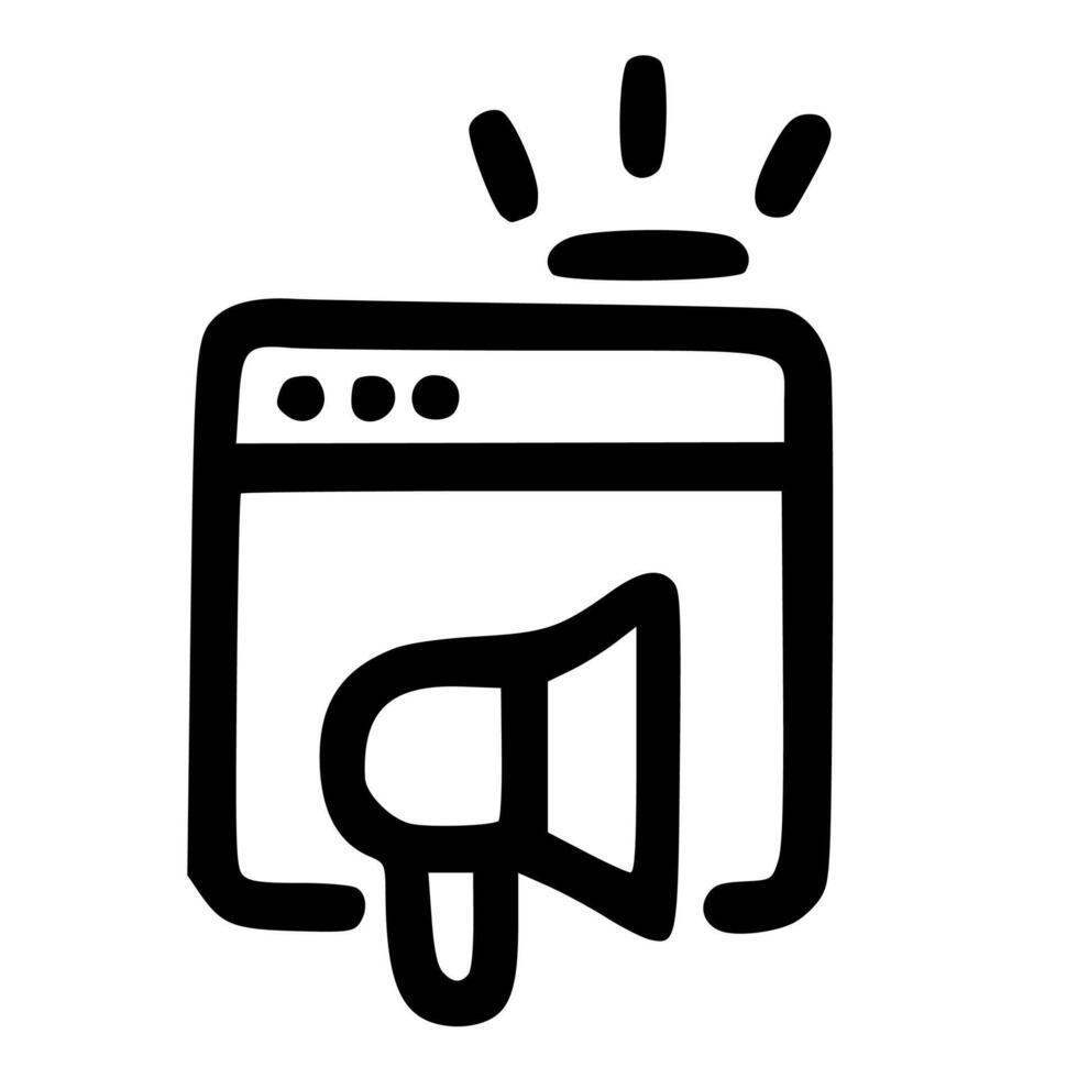 Outline Handdrawn Website with Megaphone Marketing Icon vector