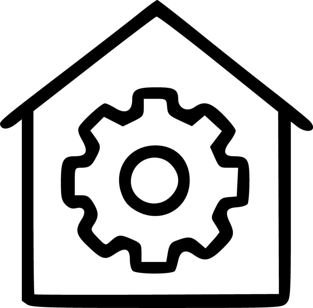Outline Handdrawn Gear Inside Home Icon Illustration vector