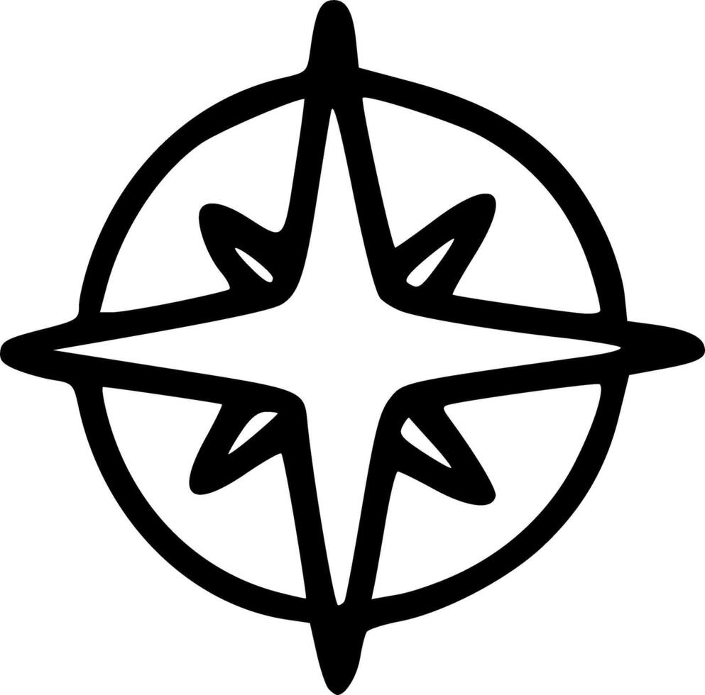 Outline Handdrawn Compass Navigation Star Icon Element vector