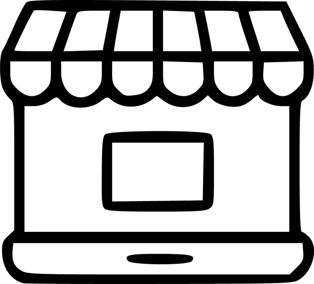 Outline Handdrawn Storefront on Laptop Screen Icon vector