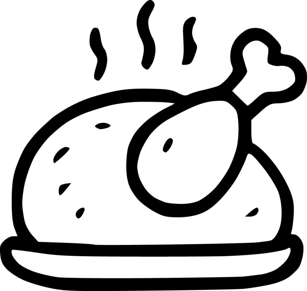 Outline Handdrawn Roasted Chicken on Plate Icon vector
