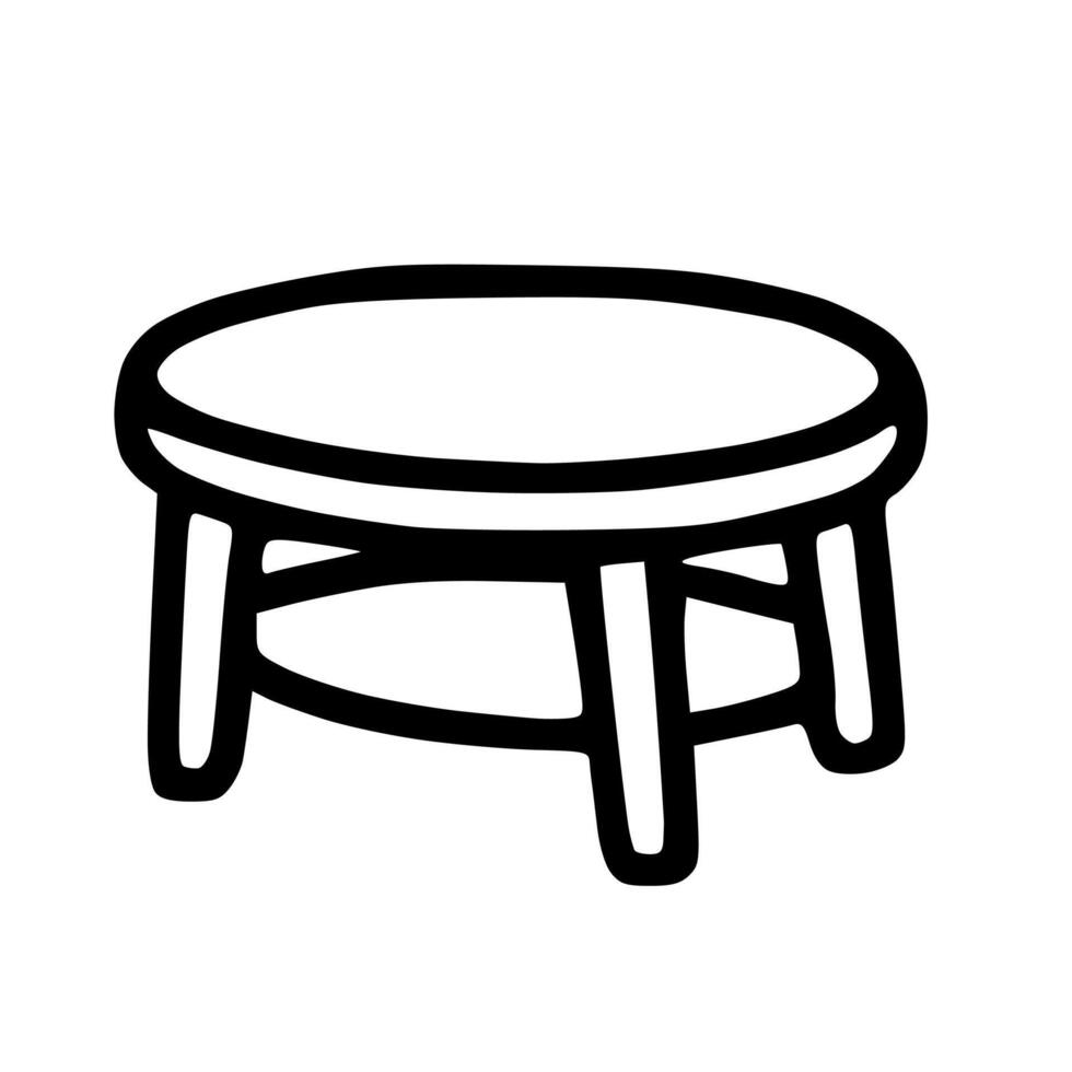 Outline Handdrawn Small Wooden Stool Furniture Icon vector