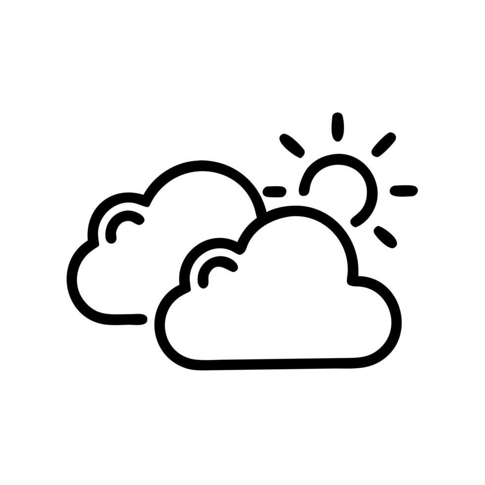 Outline Handdrawn Clouds and Sun Weather Icon vector