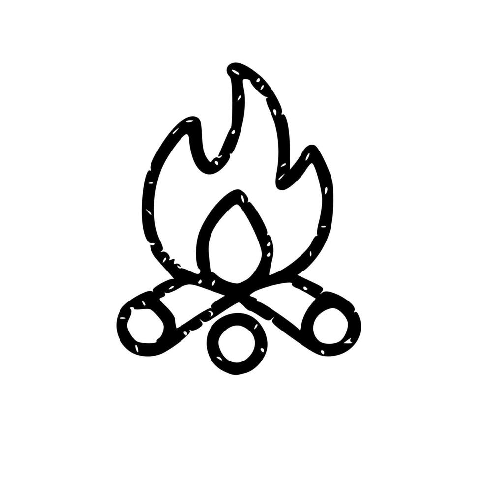 Outline Handdrawn Campfire Bonfire Firewood Icon Illustration vector