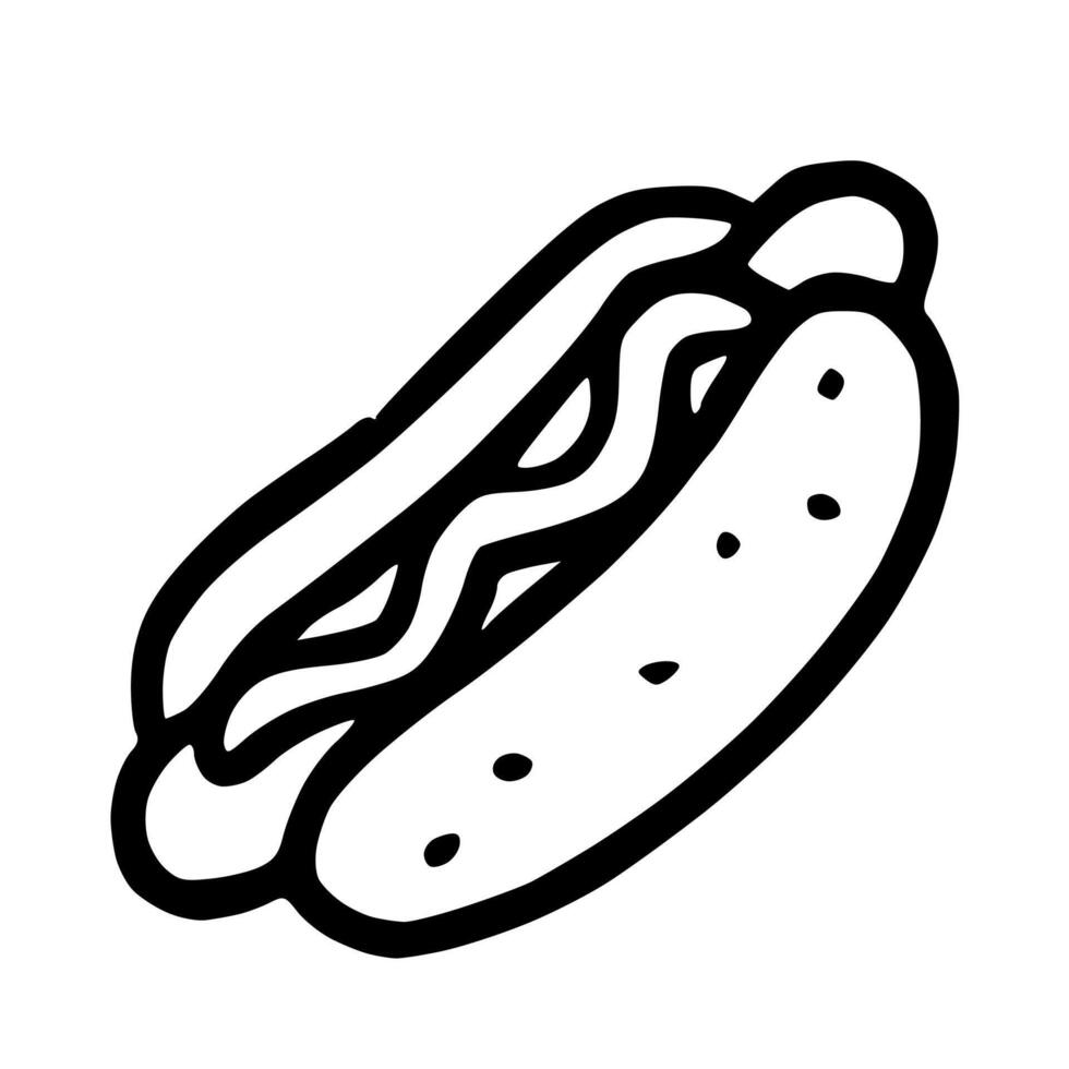 Outline Handdrawn Hotdog with Mustard Food Icon vector