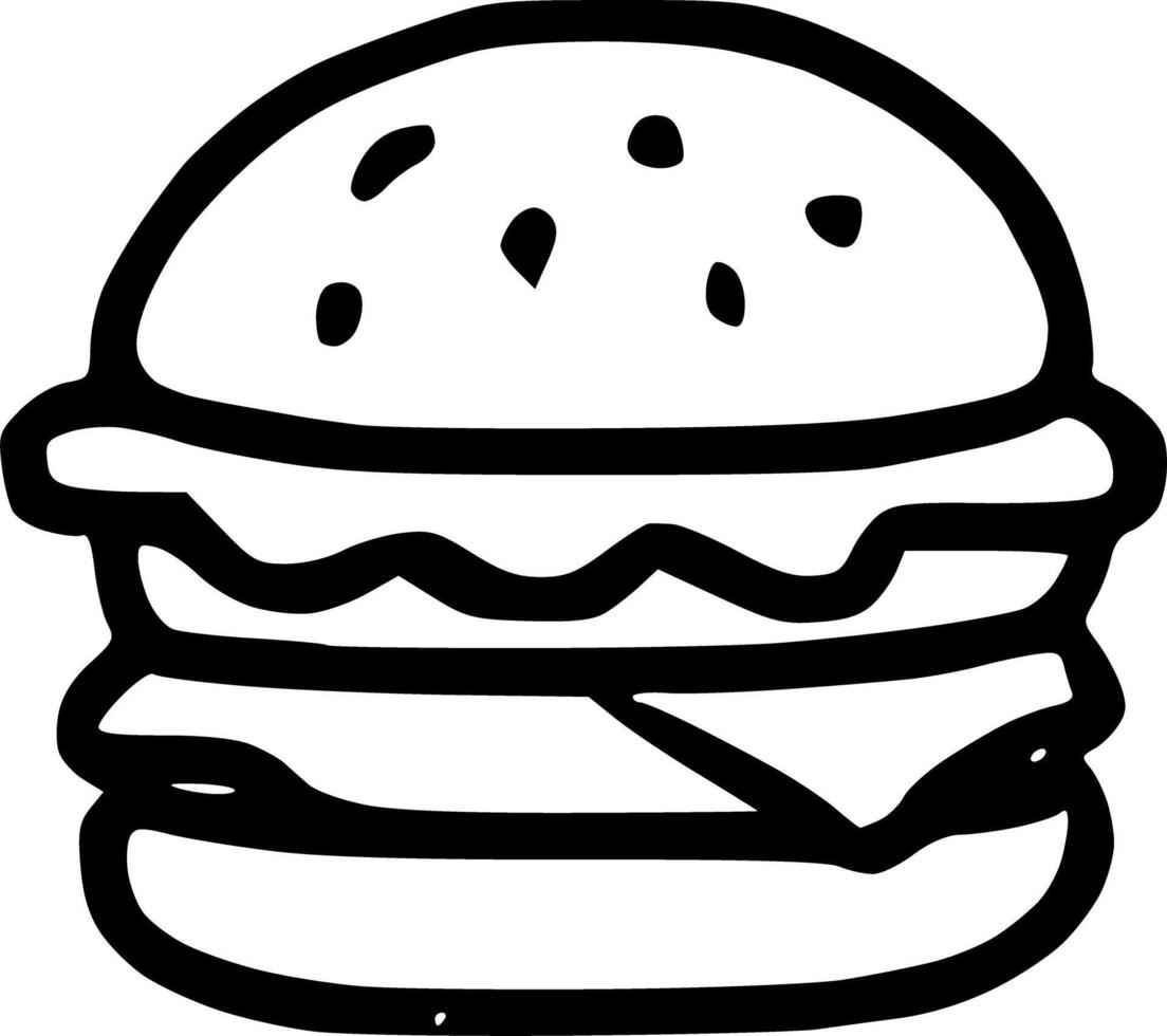 Outline Handdrawn Double Cheeseburger Food Delicious Icon vector