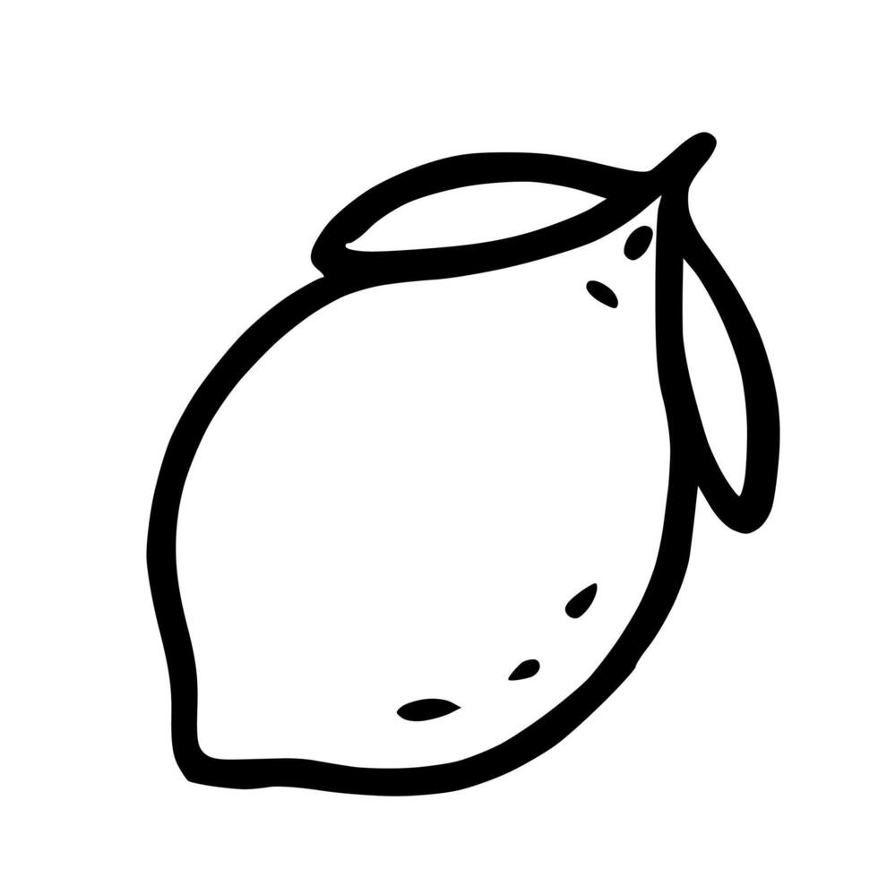 Outline Handdrawn Lemon Fruit with Leaf Icon Design vector