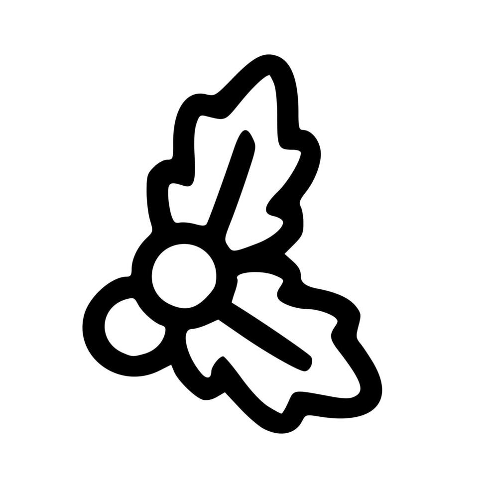 Outline Handdrawn Christmas Holly Leaf Icon Decoration vector