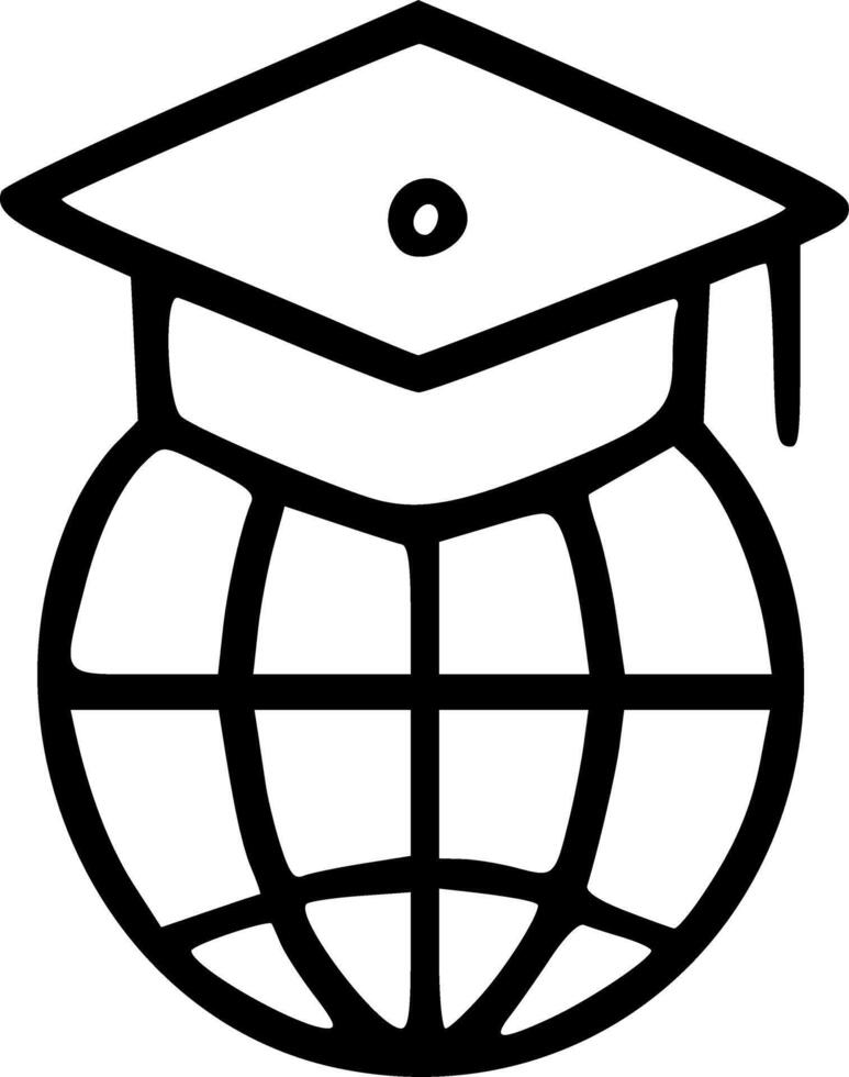 Outline Handdrawn Globe with Graduation Hat Education Icon vector