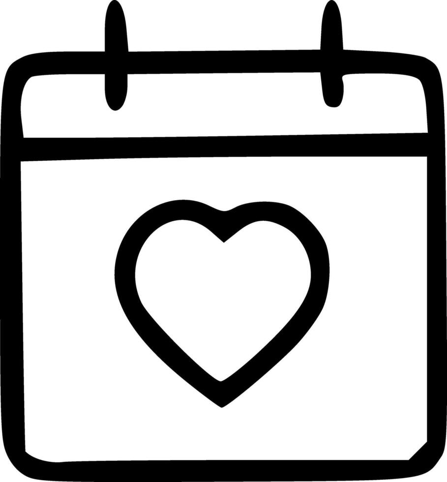 Outline Handdrawn Heart Calendar Date Icon Symbol vector