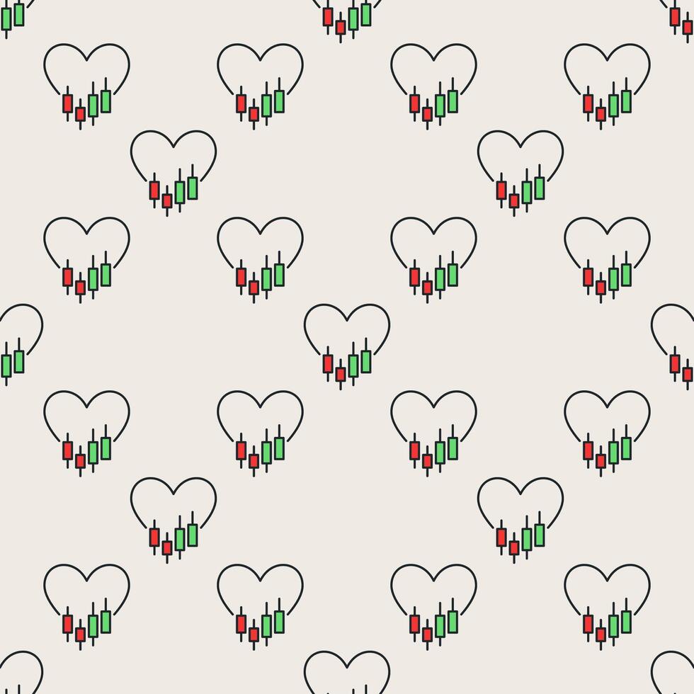 I Love Trading Heart with candlestick Chart colored seamless pattern vector