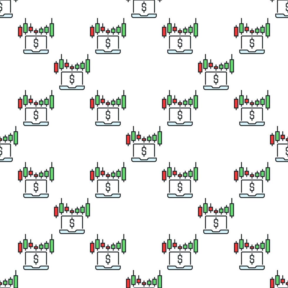 Candlestick Chart on Laptop Screen electronic trading colored seamless pattern vector