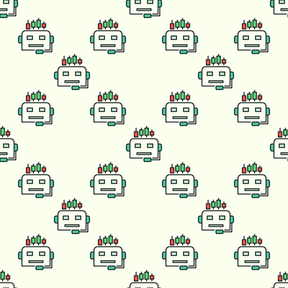 AI Trading Bot Head colored seamless pattern vector