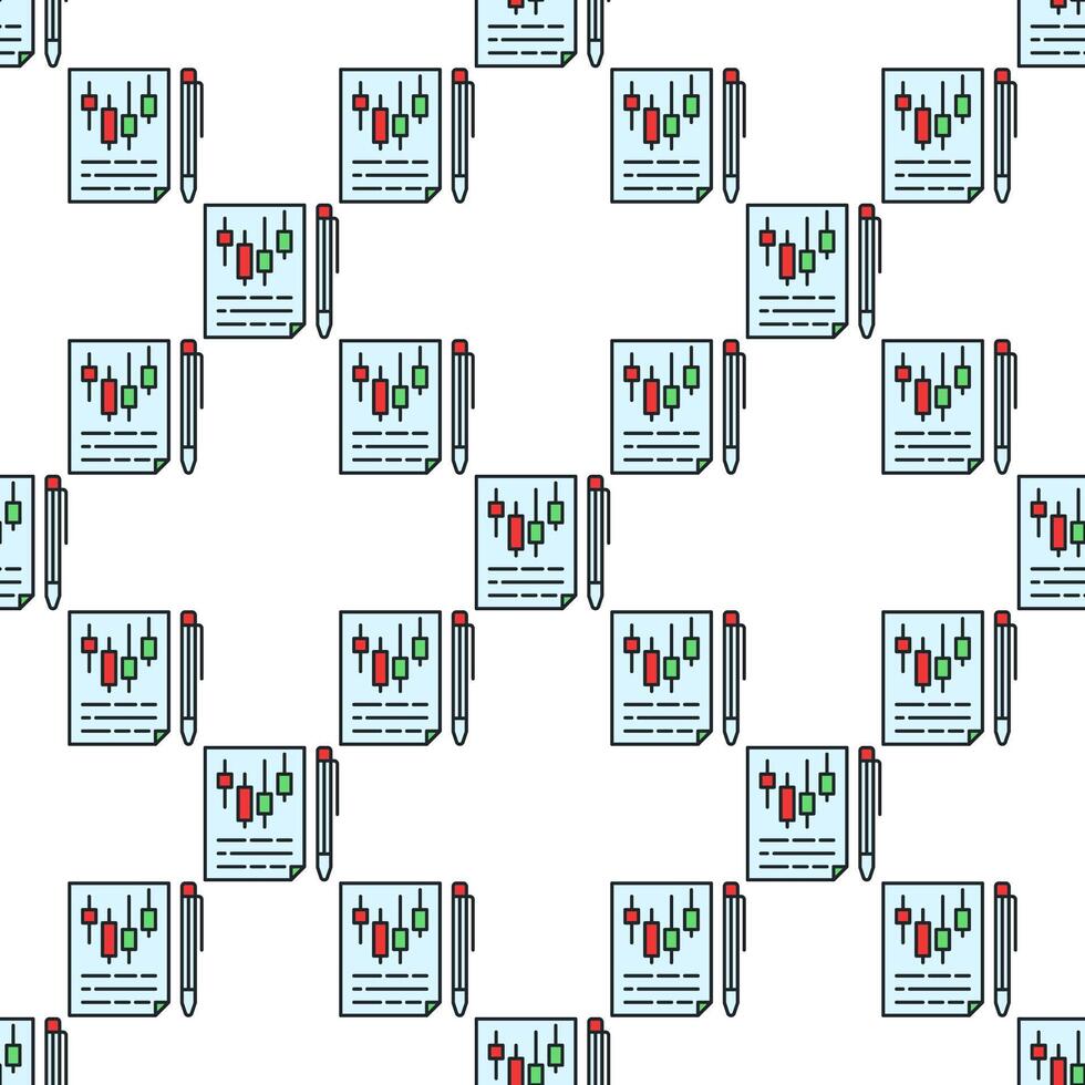 Documents with candlestick pattern trading papers colored seamless pattern vector