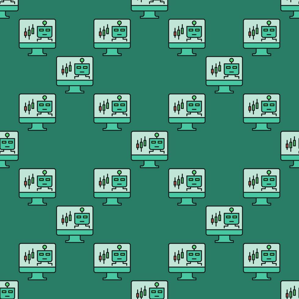 Automated Trading Bot on PC screen colored seamless pattern vector