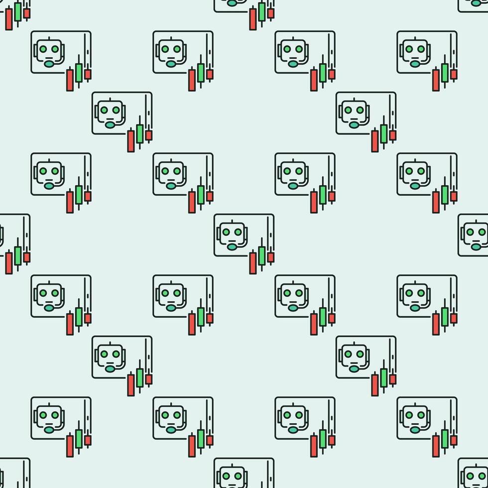 Cryptocurrency Trading Support in Speech Bubble AI Bot colored seamless pattern vector