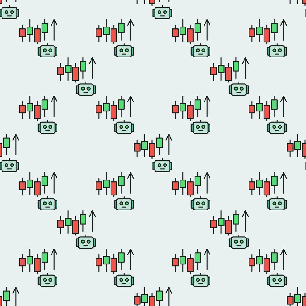 Cryptocurrency Candlestick Chart and AI Bot Crypto Trading colored seamless pattern vector