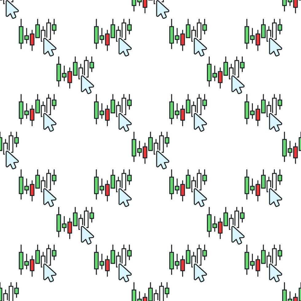 Mouse cursor on Candlestick chart online trading colored seamless pattern vector