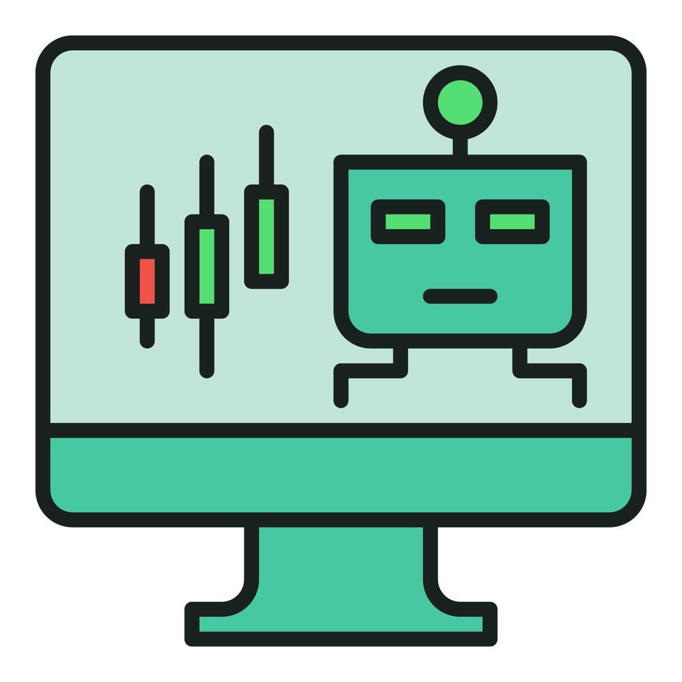 Automated Trading Bot on PC screen colored icon or design element vector