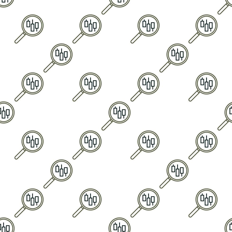 Magnifier with candlestick pattern searching seamless pattern in outline style vector