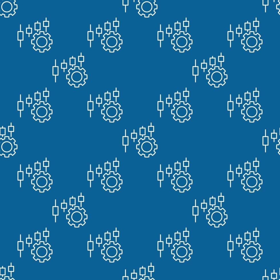 Cog Wheel and candlestick pattern settings thin line seamless pattern vector