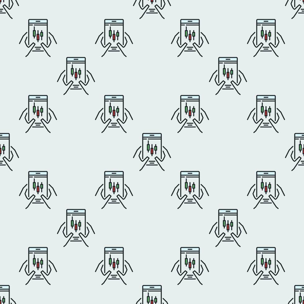 Smartphone with candlestick chart mobile trading colored seamless pattern vector