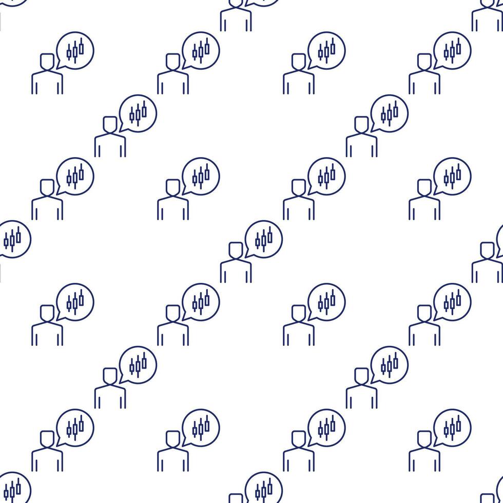 Man with candlestick pattern in speech bubble linear seamless pattern vector