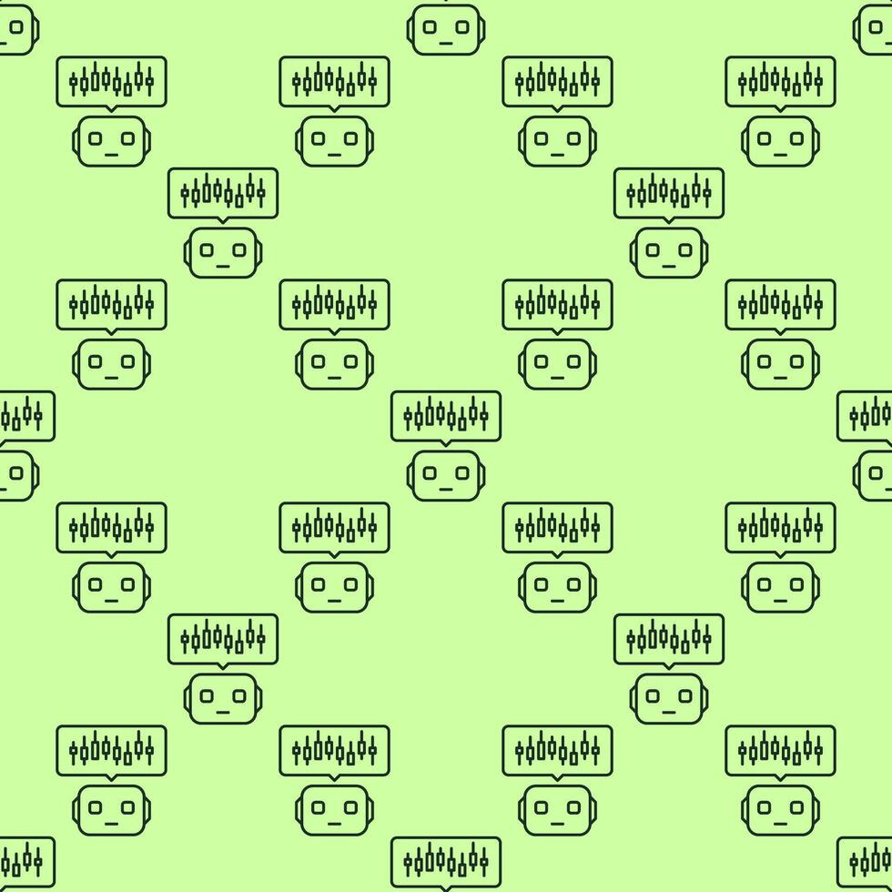 AI Crypto Trading Bot with Candlestick Chart seamless pattern in outline style vector