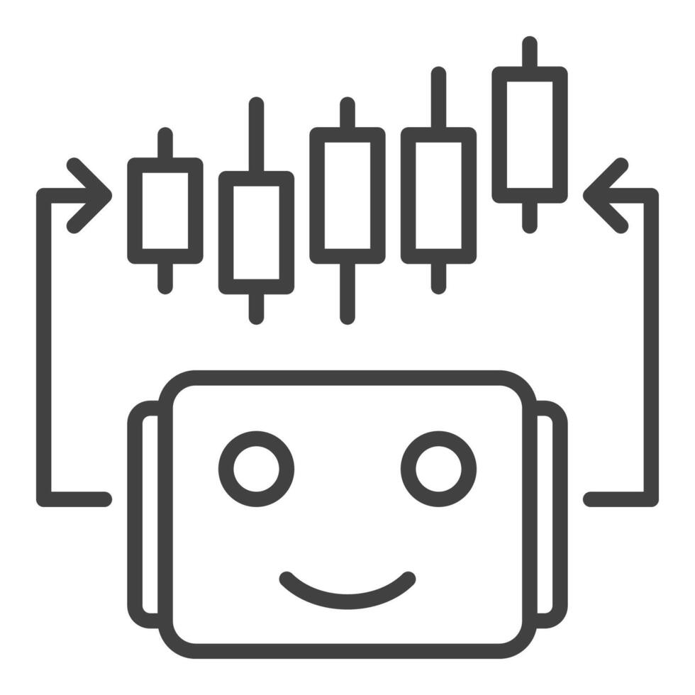 Automated Crypto Trading Bot with Candlestick Chart icon or symbol in outline style vector
