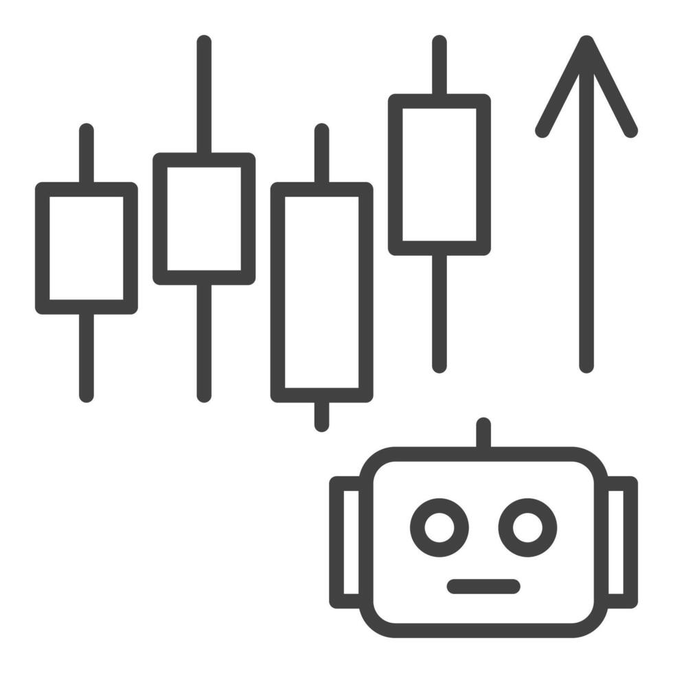 Candlestick Chart and AI Bot Crypto Trading icon or sign in thin line style vector