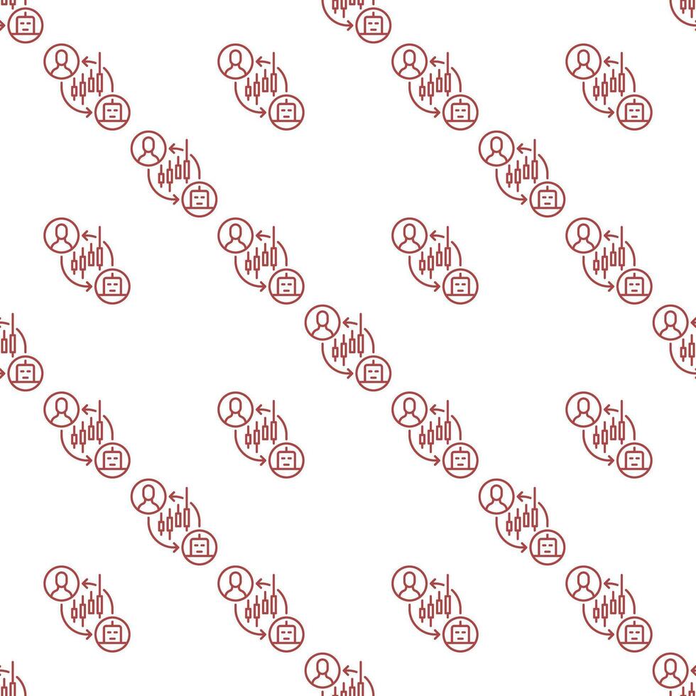 Stock and Crypto Trading Bot and Man Automation Tools outline seamless pattern vector