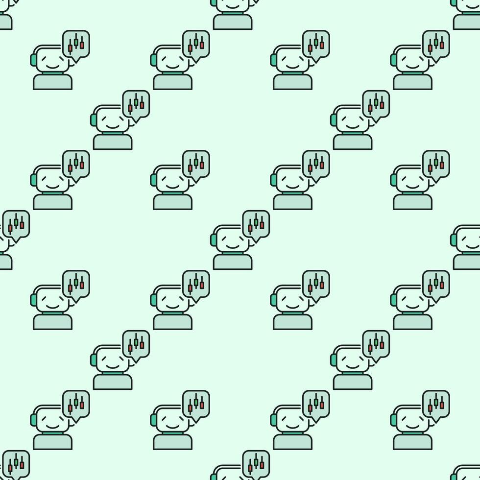 Smiling Trading Bot with Candlestick Chart colored seamless pattern vector