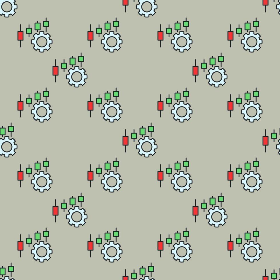 Gear with candlestick chart settings colored seamless pattern vector