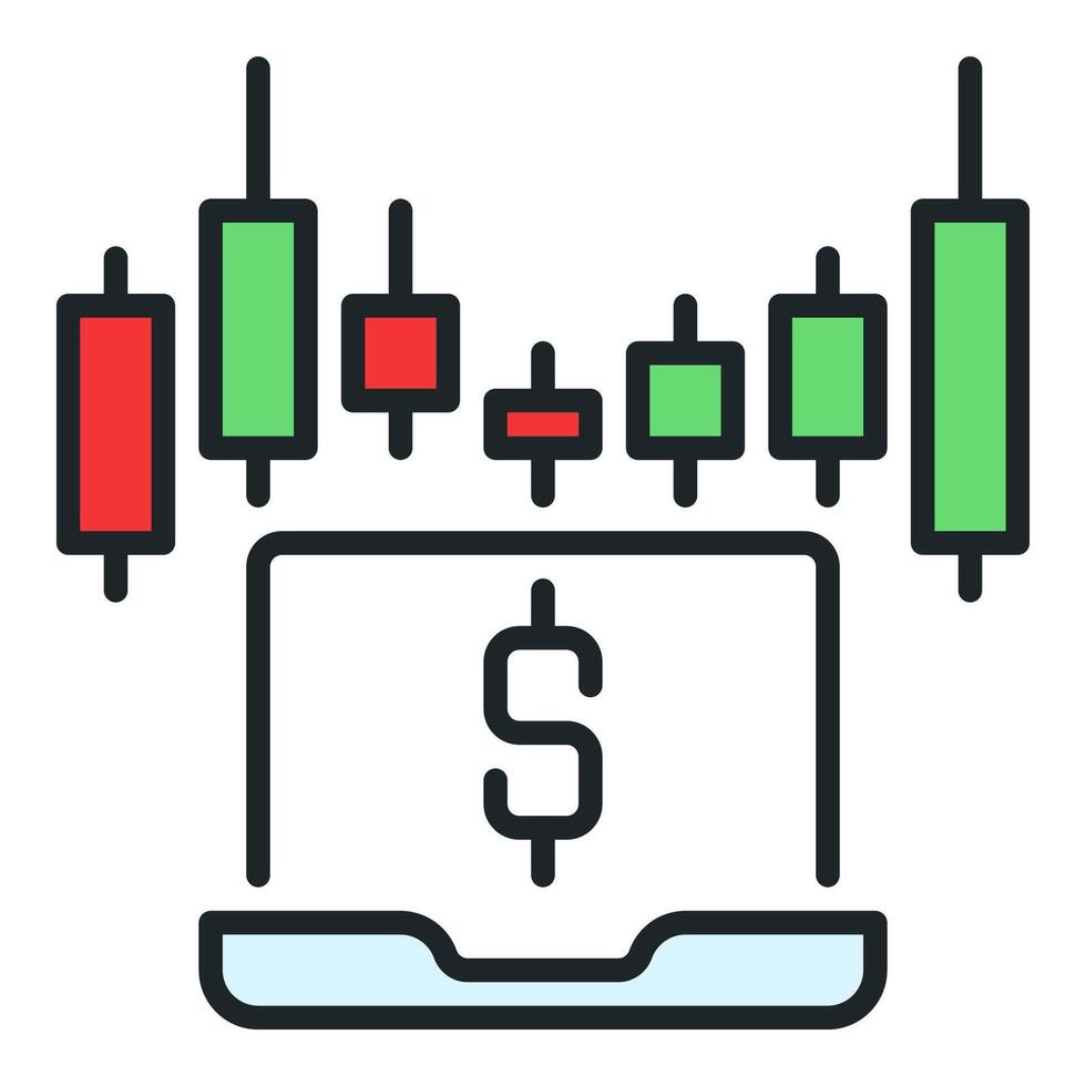 Candlestick Chart on Laptop Screen electronic trading colored icon or design element vector