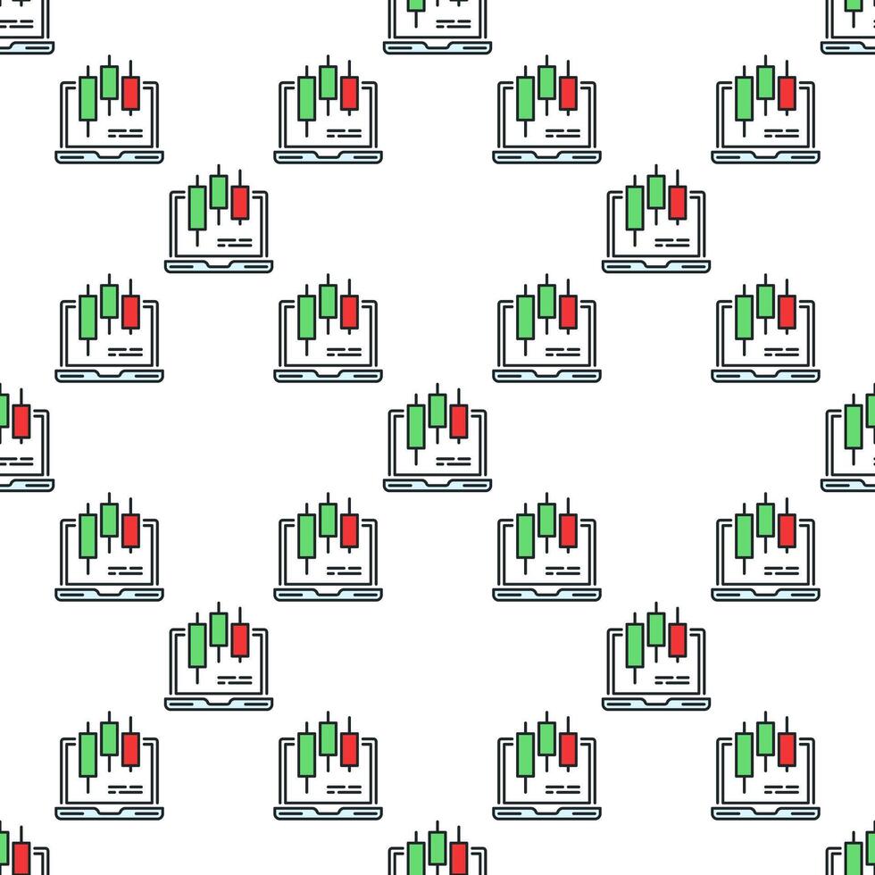 Candlestick pattern on Laptop Screen online e trading colored seamless pattern vector