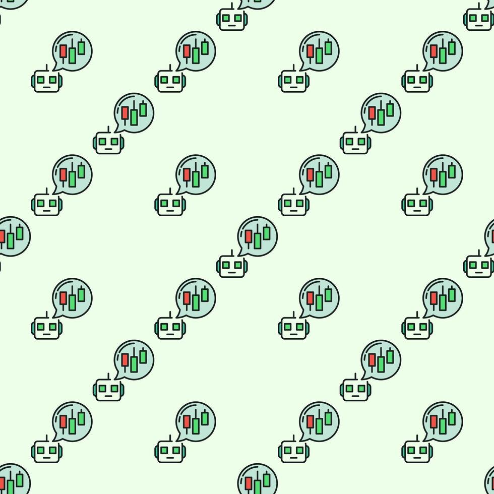 Cryptocurrency Trading Robot with Speech Bubble automation tools colored seamless pattern vector